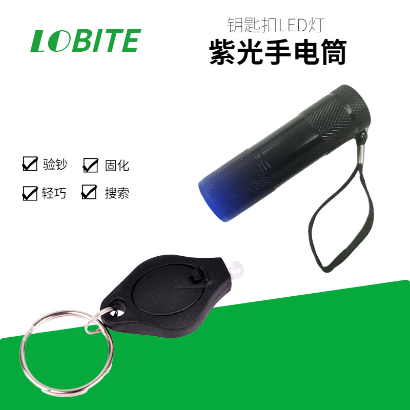 紫光验钞钥匙扣LED灯UV胶水固化灯 迷你小手电筒LED蓝光 UV灯厂家